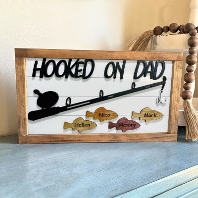 Hooked on Dad Personalised Fishing Frame With Kids Name For Father's Day Gift Ideas