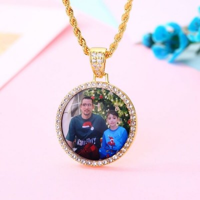 Personalised Medallions Memory Pendant  Photo Necklace For Him Father's Day Gift