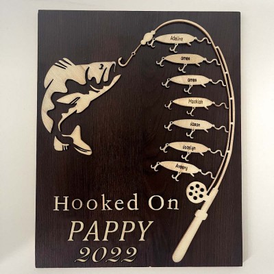 Hooked on Pappy Personalized Fishing With Kids Name Gift For Father's Day