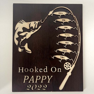 Hooked on Pappy Personalised Fishing With Kids Name Gift For Father's Day