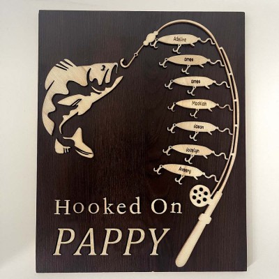 Hooked on Pappy Personalised Fishing With Kids Name Gift For Father's Day