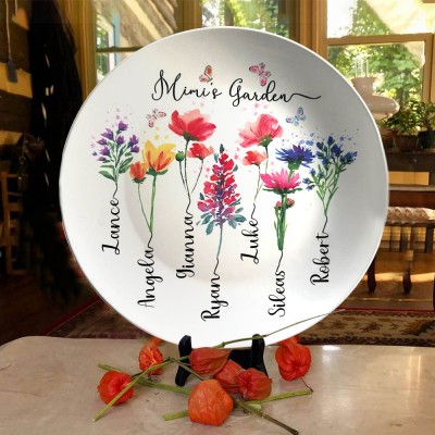 Custom Birth Month Flowers Platter Grandma's Garden Plate With With Grandkids Names Unique Mothers Day Gift