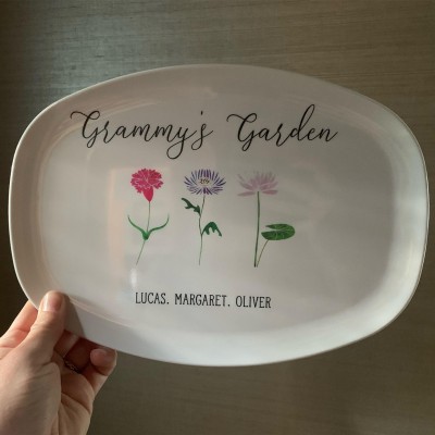 Personalised Birth Month Flower Platter With Names For Mum Family Grandma