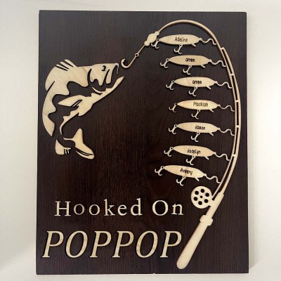 Hooked on Poppop Personalized Fishing With Kids Name Gift For Father's Day