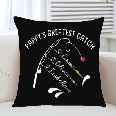 Personalised Family Names Pillow Case Papa Grandpa Dad's Greatest Catch Father's Day Gift