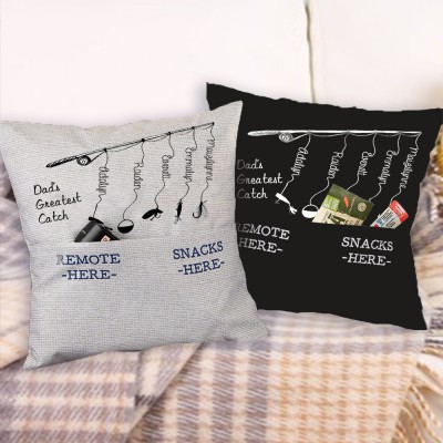 Personalised Family Names Pillow Case Papa Grandpa Dad's Greatest Catch Father's Day Gift