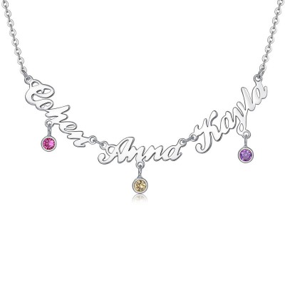 Silver Personalised Name Necklace With 1-6 Names and Birthstones