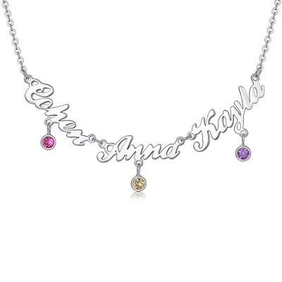 Silver Personalized Name Necklace With 1-6 Names and Birthstones