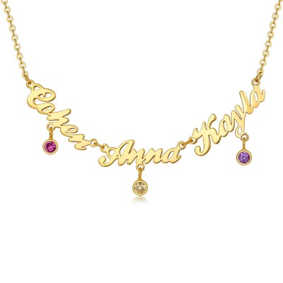 Personalised Name Necklace With 1-6 Names and Birthstones
