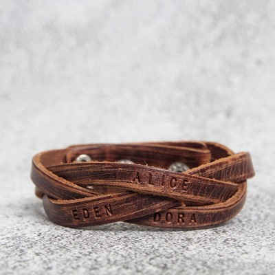 Personalized Men Leather Wrap Engraved Bracelet