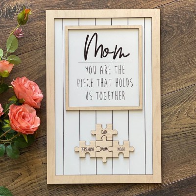Personalised Mothers Day Gift Mum You Are The Piece That Holds Us Together Puzzles Pieces Name Sign Wall Decor