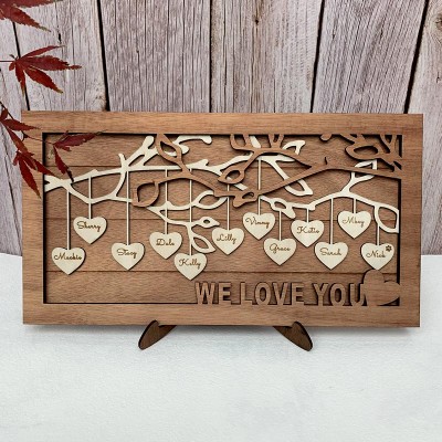 Custom Family Tree Wood Sign Name Engraved Home Wall Decor Christmas Gift