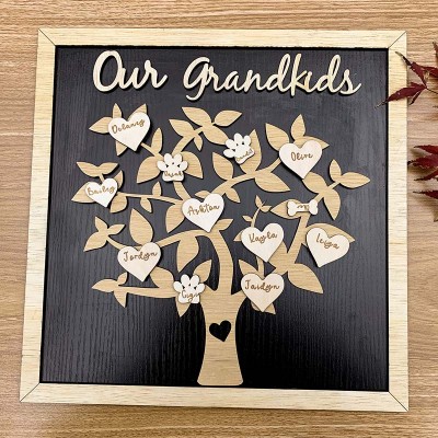 Custom Family Tree Wood Sign Name Engraved Home Wall Decor Christmas Gift