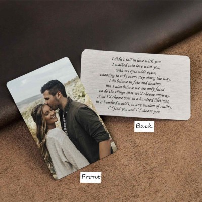 Personalized Message Wallet Card With Photo Love Note Anniversary Gift for Him Her