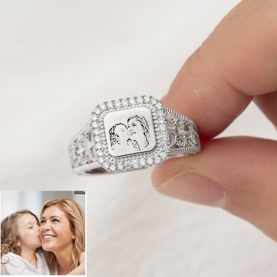 S925 Sterling Silver Personalized Engraved Photo Ring