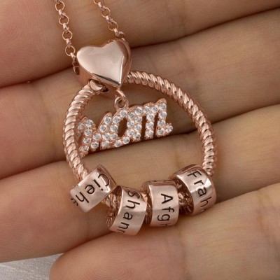 18K Rose Gold Plating Linda Circle Pendant Necklace With Engraved Beads Mum Gift