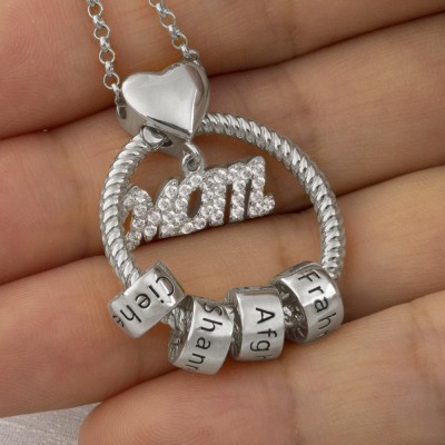 Silver Linda Circle Pendant Necklace With Engraved Beads Mum Gift