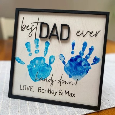 Personalised Best Dad Ever DIY Handprint Hands Down Frame For Father's Day