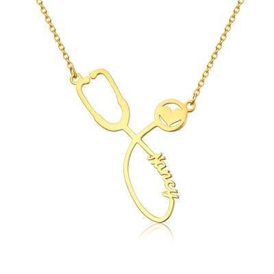 S925 Sterling Silver Personalised Stethoscope Name Necklace For Our Heroes