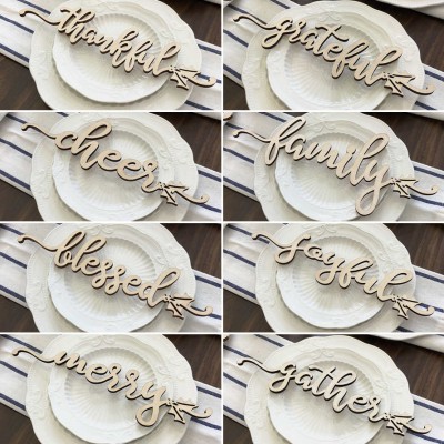 Set of 8 Thanksgiving Place Cards For Dining Table Decor Personalised Words Sign