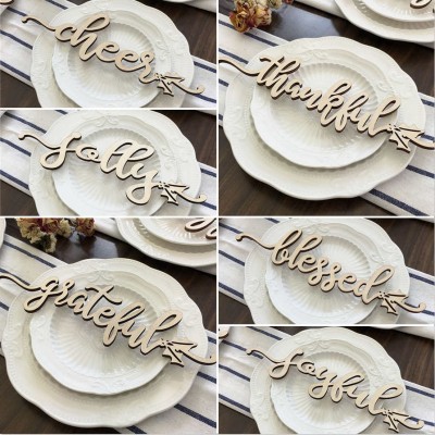Set of 6 Thanksgiving Place Cards For Dining Table Decor Personalised Words Sign