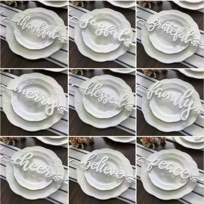 Set of 9 Thanksgiving Place Cards For Dining Table Decor Personalised Words Sign