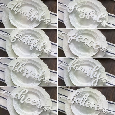 Set of 8 Thanksgiving Place Cards For Dining Table Decor Personalised Words Sign