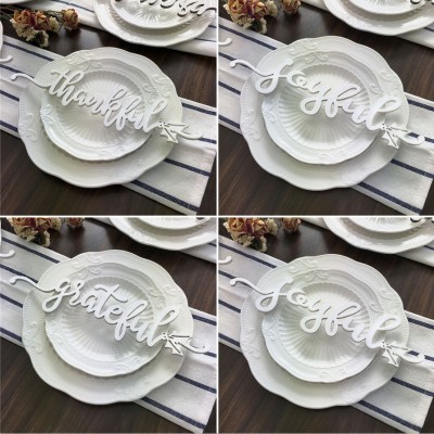 Set of 4 Thanksgiving Place Cards For Dining Table Decor Personalised Words Sign