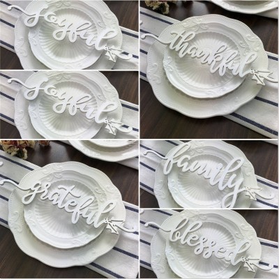 Set of 6 Thanksgiving Place Cards For Dining Table Decor Personalised Words Sign