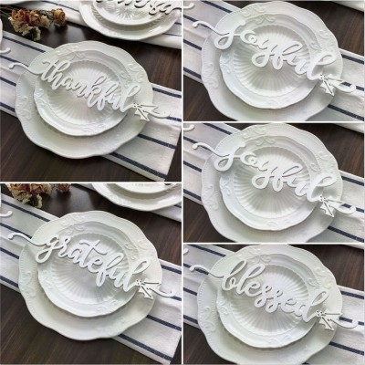 Set of 5 Thanksgiving Place Cards For Dining Table Decor Personalised Words Sign