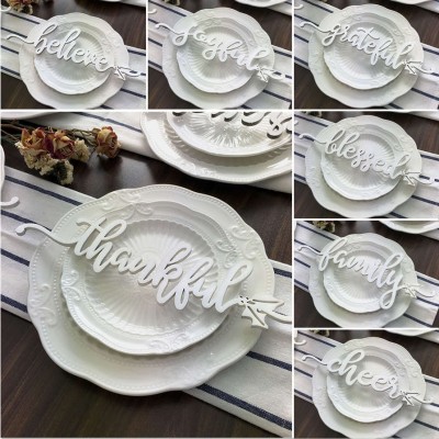 Set of 7 Thanksgiving Place Cards For Dining Table Decor Personalised Words Sign