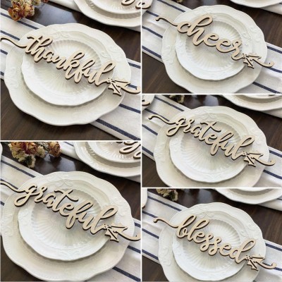 Set of 5 Thanksgiving Place Cards For Dining Table Decor Personalised Words Sign