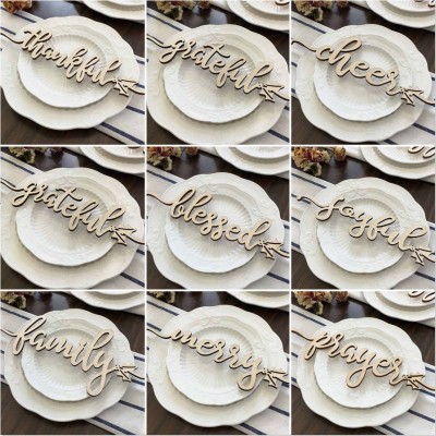 Set of 9 Thanksgiving Place Cards For Dining Table Decor Personalised Words Sign