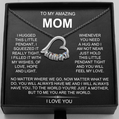 To My Mum Personalised Heart Necklace with Engraved Name Beads For Mother's Day