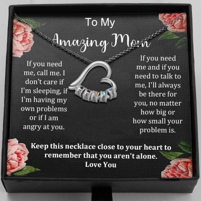 To My Mum Personalised Heart Necklace with Engraved Name Beads For Mother's Day
