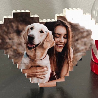 Personalised Heart Photo Block Puzzle Building Brick For Pet Lovers Keepsake