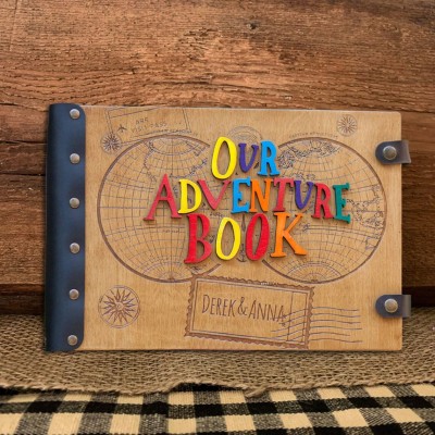 Our Adventure Book Personalised Wood Travel Photo Album For Valentine's Day Anniversary Wedding Gift Ideas
