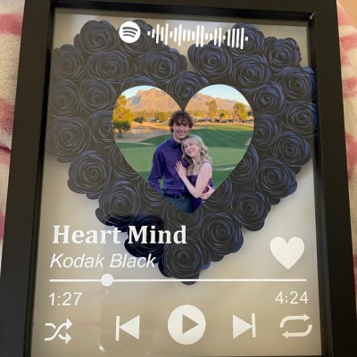 Personalised Song Heart Flower Shadow Box With Couple Photo For Wedding Anniversary Valentine's Day