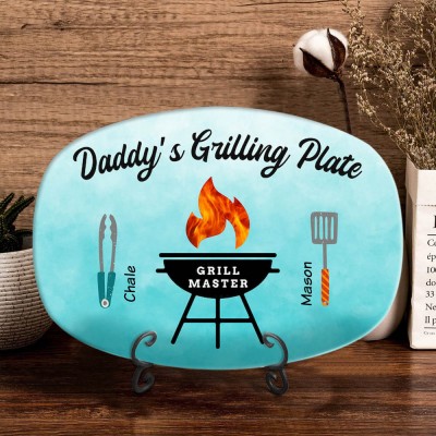 Personalised BBQ Dad Plate With Kids Name Daddy's Grilling Platter For Father's Day
