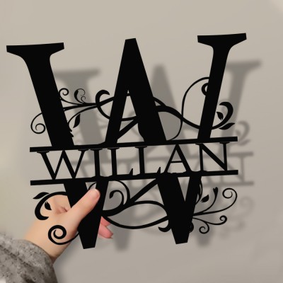 Personalised Family Name Metal Sign Monogram Home Wall Decor