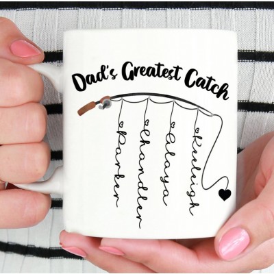 Personalised Coffee Mug Dad's Greatest Catch Fishing Gift With Kids Personalised Name
