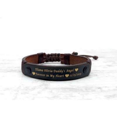 Personalized A Piece Of My Heart is in Heaven Memorial Leather Bracelets Gifts