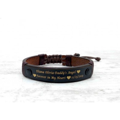 Personalised A Piece Of My Heart is in Heaven Memorial Leather Bracelets Gifts