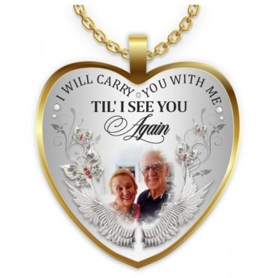 Personalised I Will Carry You With Me Til' I See You Again Memorial Heart Photo Necklace