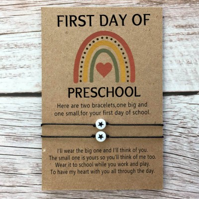 First Day of Preschool Back to School Bracelet Mummy and Me Anxiety Separation Wish Gifts For Kid Set of 2