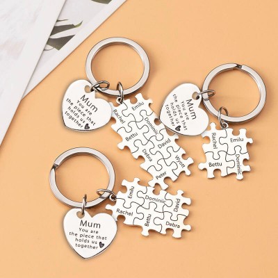 Personalized Mum Puzzle Keychain Engraving 1-20 Names 