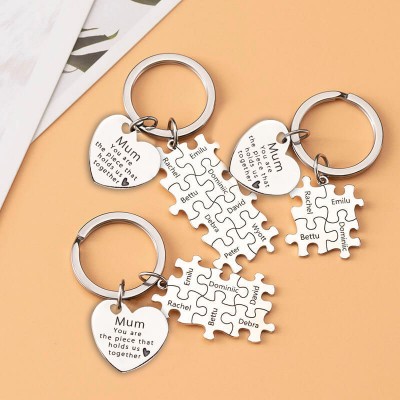 Personalised Mum Puzzle Keychain Engraving 1-20 Names 