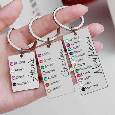 Personalised 5-9 Engraving Names with Birthstone Key Chain Gift For Monther's Day 