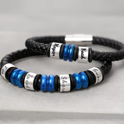 Personalised Braided 1-10 Beads Engraved Name Bracelet