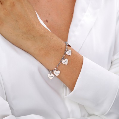 Personalised Heart Engraved Name Bracelets With 1-10 Charms Love Gifts For Her